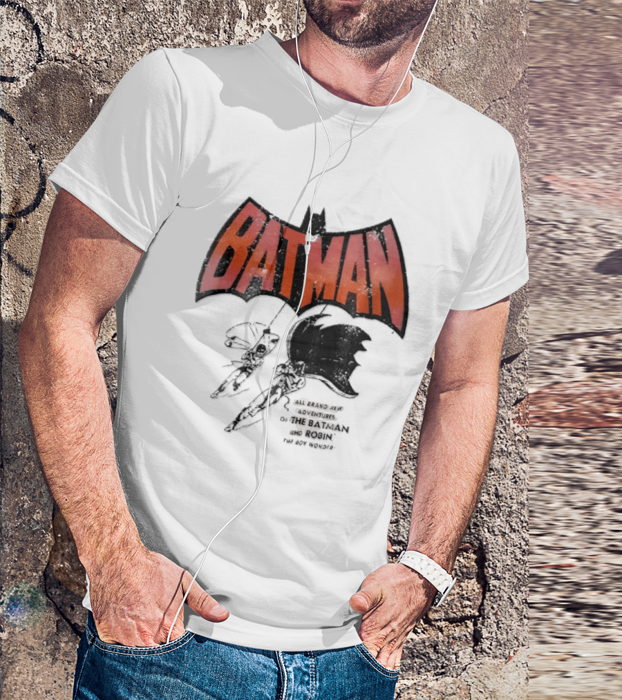 Batman All Brand New Adventures The And Robin Boy Wonder Distressed Line Swinging Capes T-Shirt