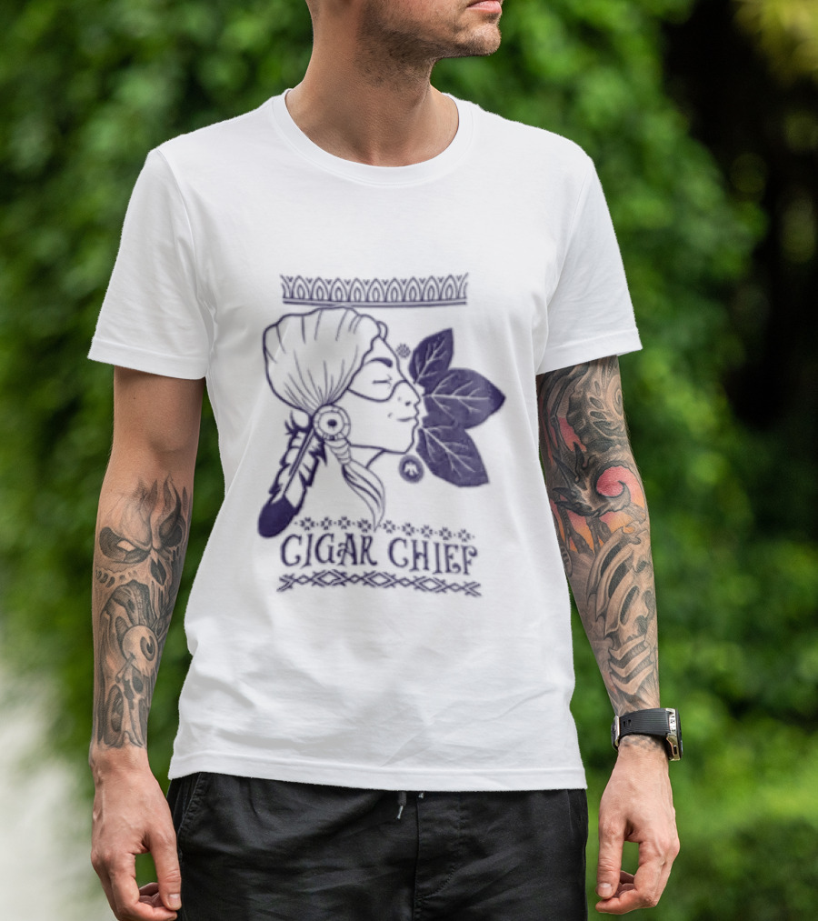 Cigar Chief Native American Smoking Profile T-Shirt