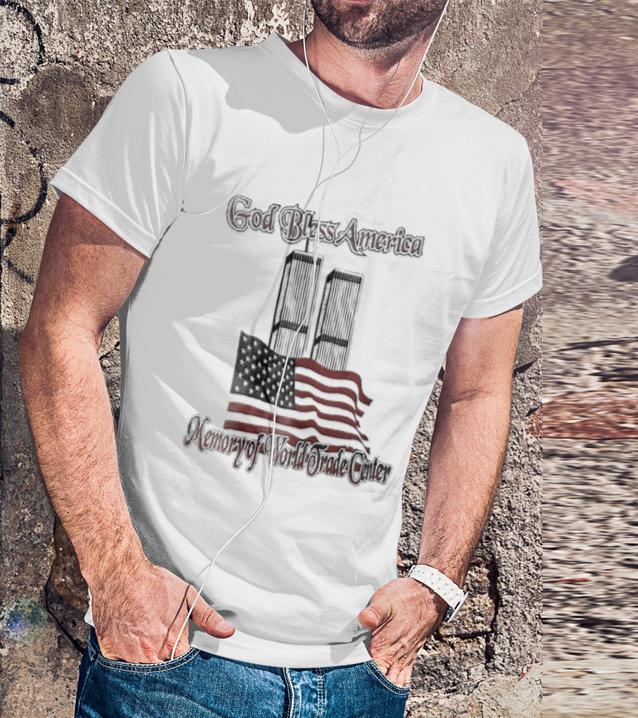 God Bless America World Trade Center Twin Towers US Flag T-Shirt