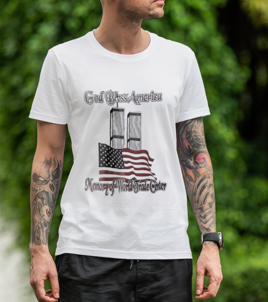 God Bless America World Trade Center Twin Towers US Flag T-Shirt