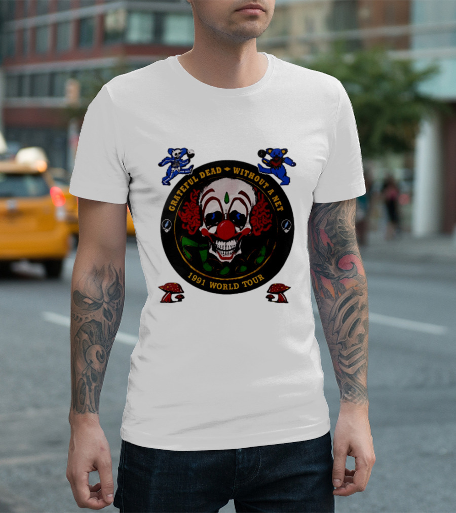 Grateful Dead Clown Skull Without A Net 1991 World Tour Dancing Bear T-Shirt