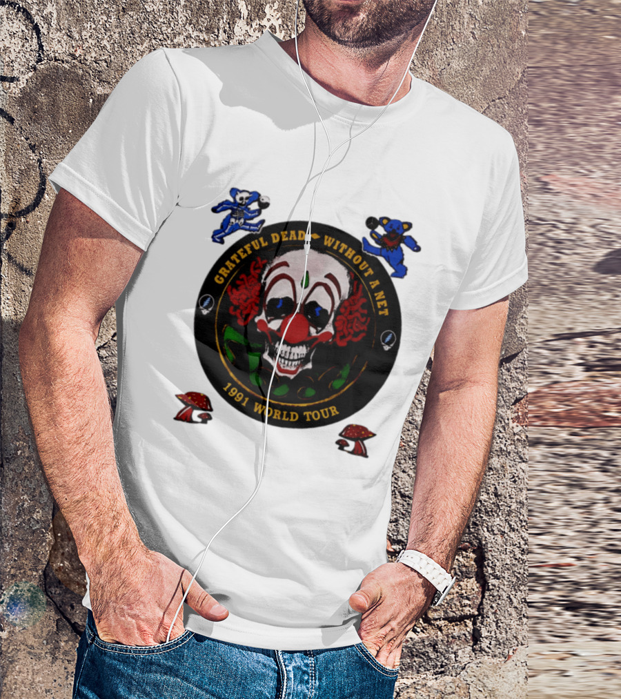 Grateful Dead Clown Skull Without A Net 1991 World Tour Dancing Bear T-Shirt
