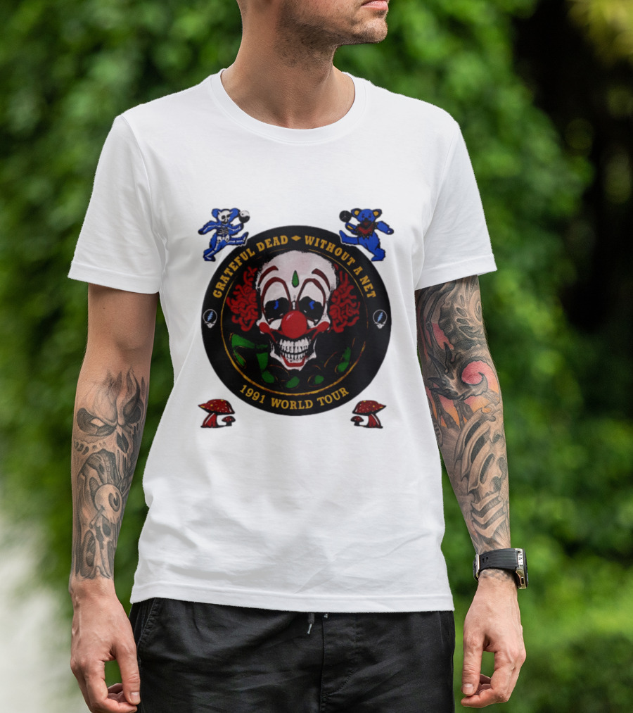 Grateful Dead Clown Skull Without A Net 1991 World Tour Dancing Bear T-Shirt