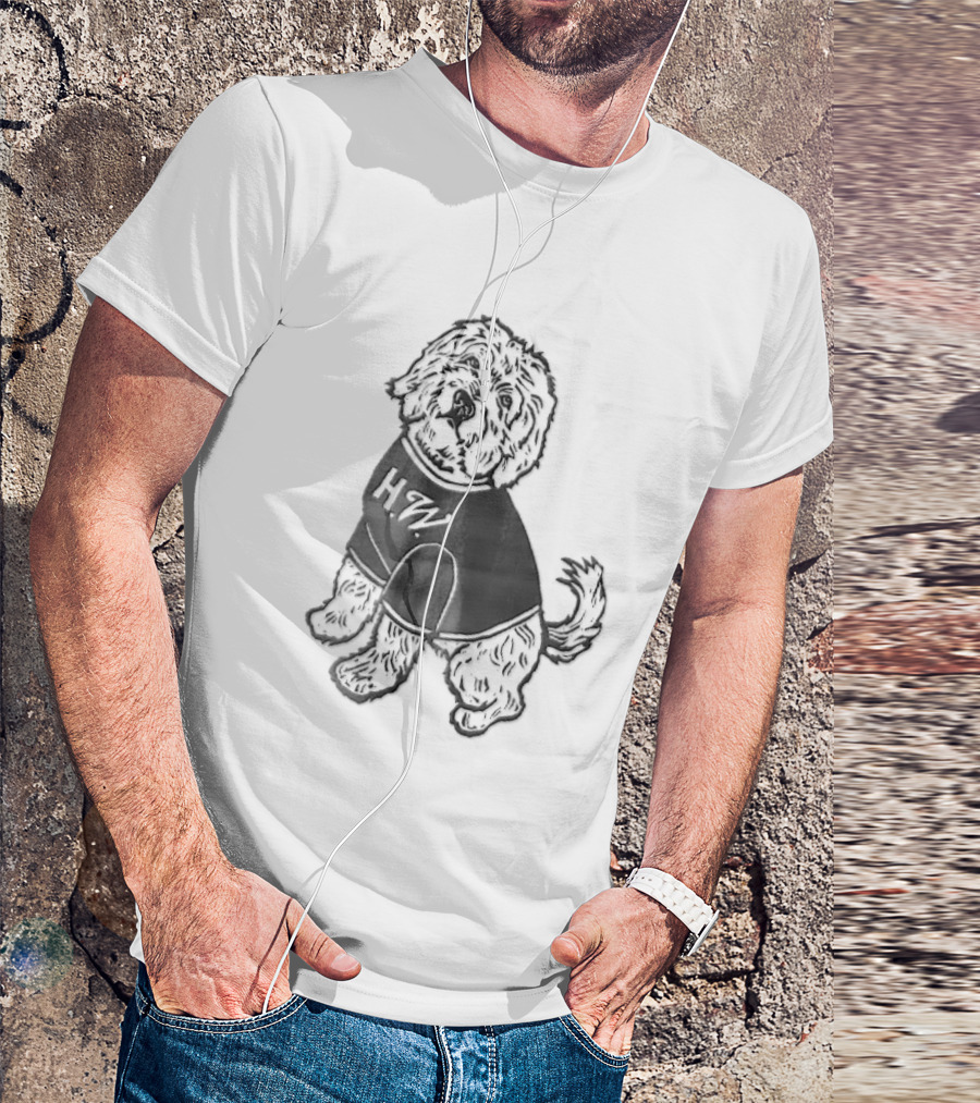 Hw Black White Line Fluffy Dog Sitting T-Shirt