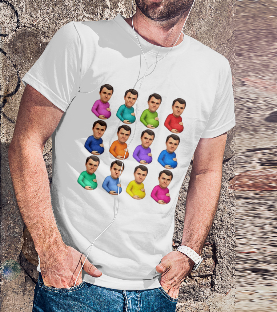 Pregnant Charlie Kirk Multicolored Avatars Emoji T-Shirt
