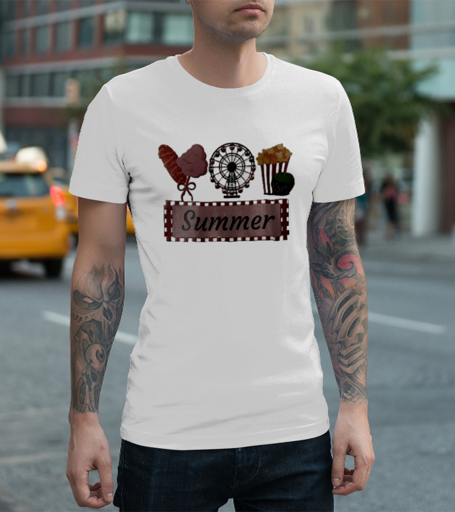 Summer Corn Dog Cotton Candy Ferris Wheel Popcorn Caramel Apple T-Shirt