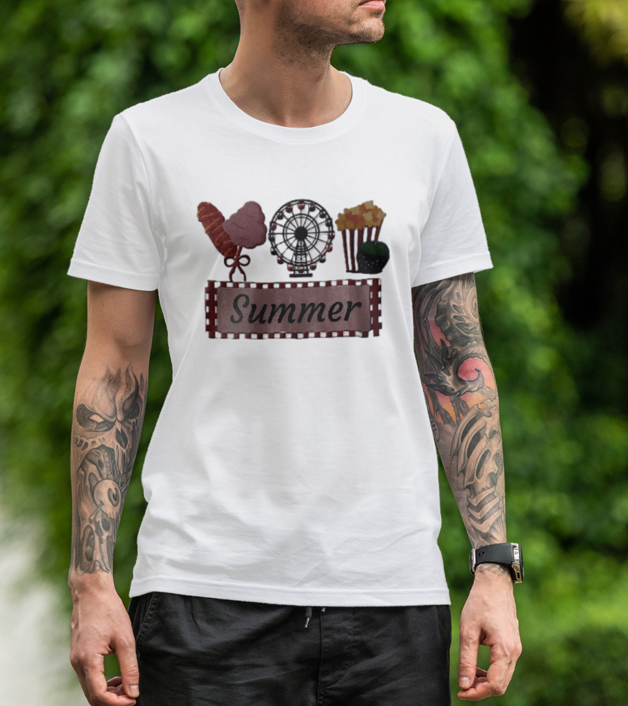 Summer Corn Dog Cotton Candy Ferris Wheel Popcorn Caramel Apple T-Shirt