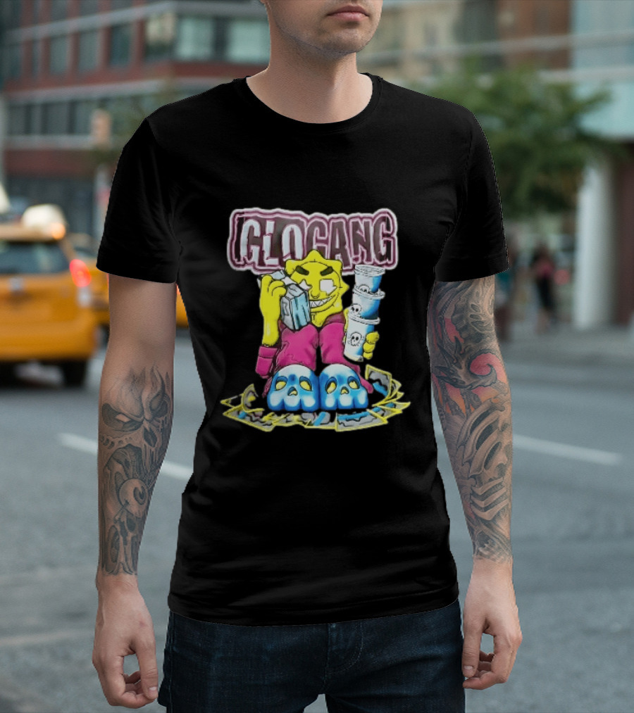 Glo Gang Cartoon Sun Money Double Cups Skull Slippers T-Shirt