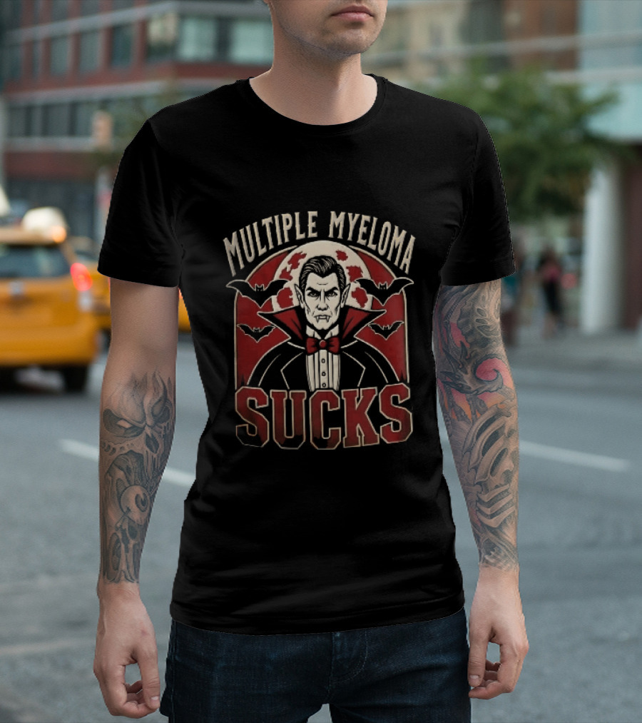 Multiple Myeloma Sucks Vampire Dracula Fangs Bats Red Moon Halloween T-Shirt