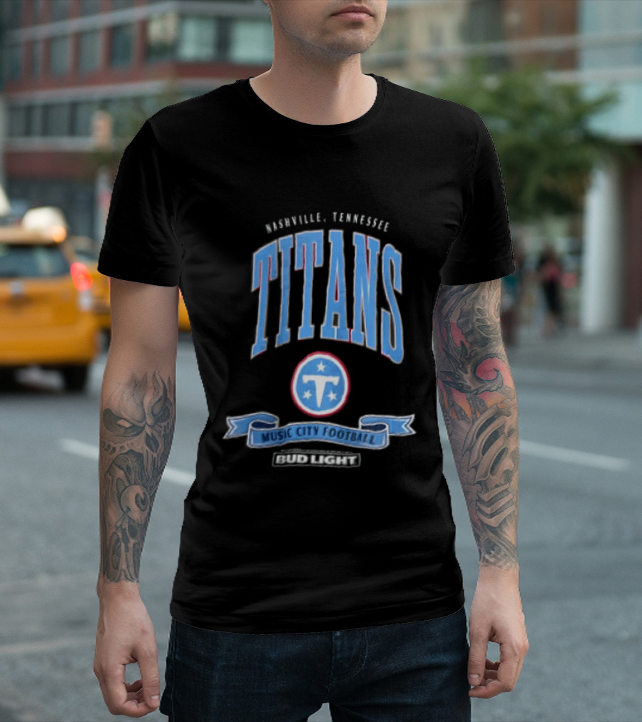 Nashville Tennessee Titans Music City Football Bud Light T-Shirt
