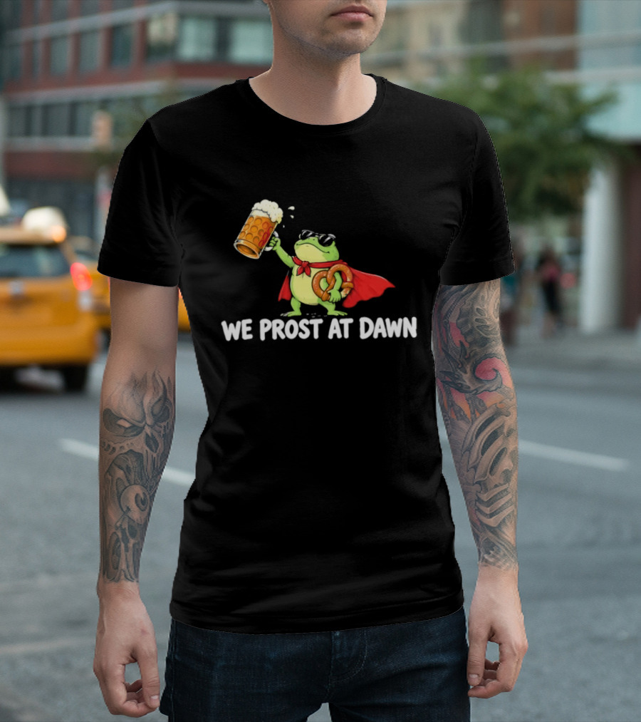 Frog With Beer And Pretzel We Prost At Dawn Superhero Cape T-Shirt