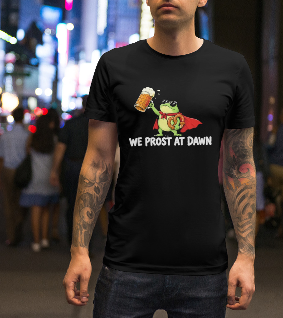 Frog With Beer And Pretzel We Prost At Dawn Superhero Cape T-Shirt