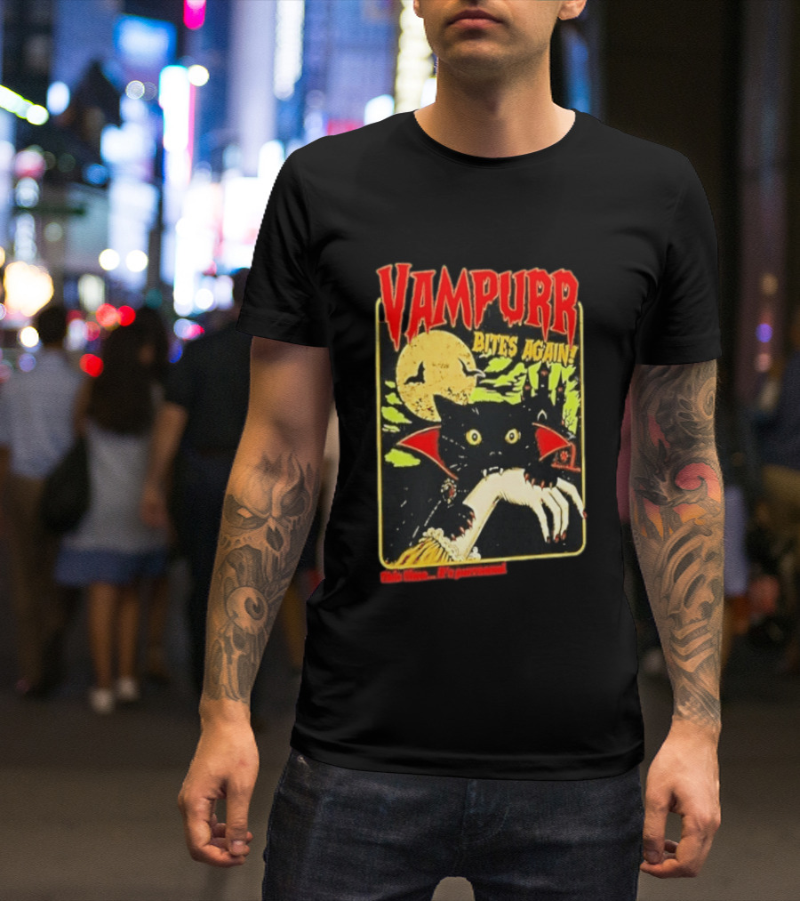 Vampurr Bites Again This Time It's Purrsonal Vintage Horror Cat Moon And Castle T-Shirt
