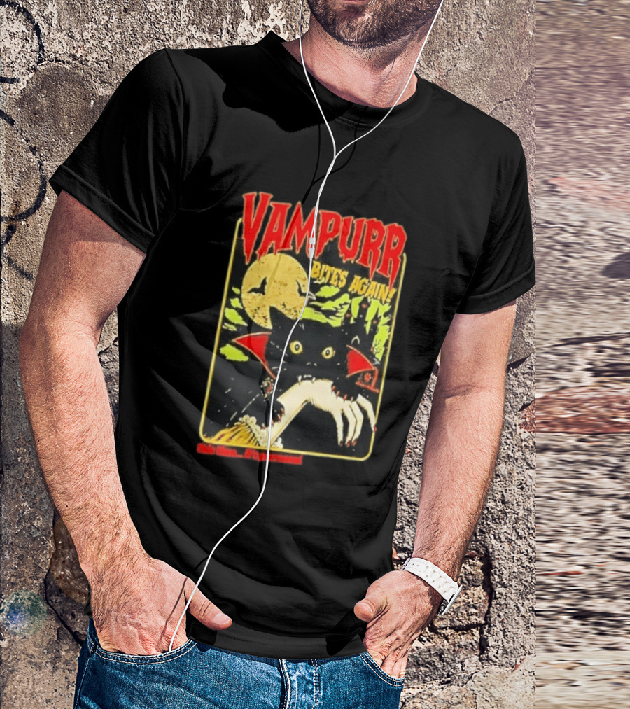 Vampurr Bites Again This Time It's Purrsonal Vintage Horror Cat Moon And Castle T-Shirt
