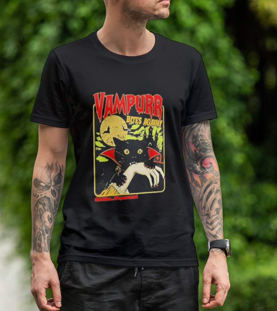 Vampurr Bites Again This Time It's Purrsonal Vintage Horror Cat Moon And Castle T-Shirt