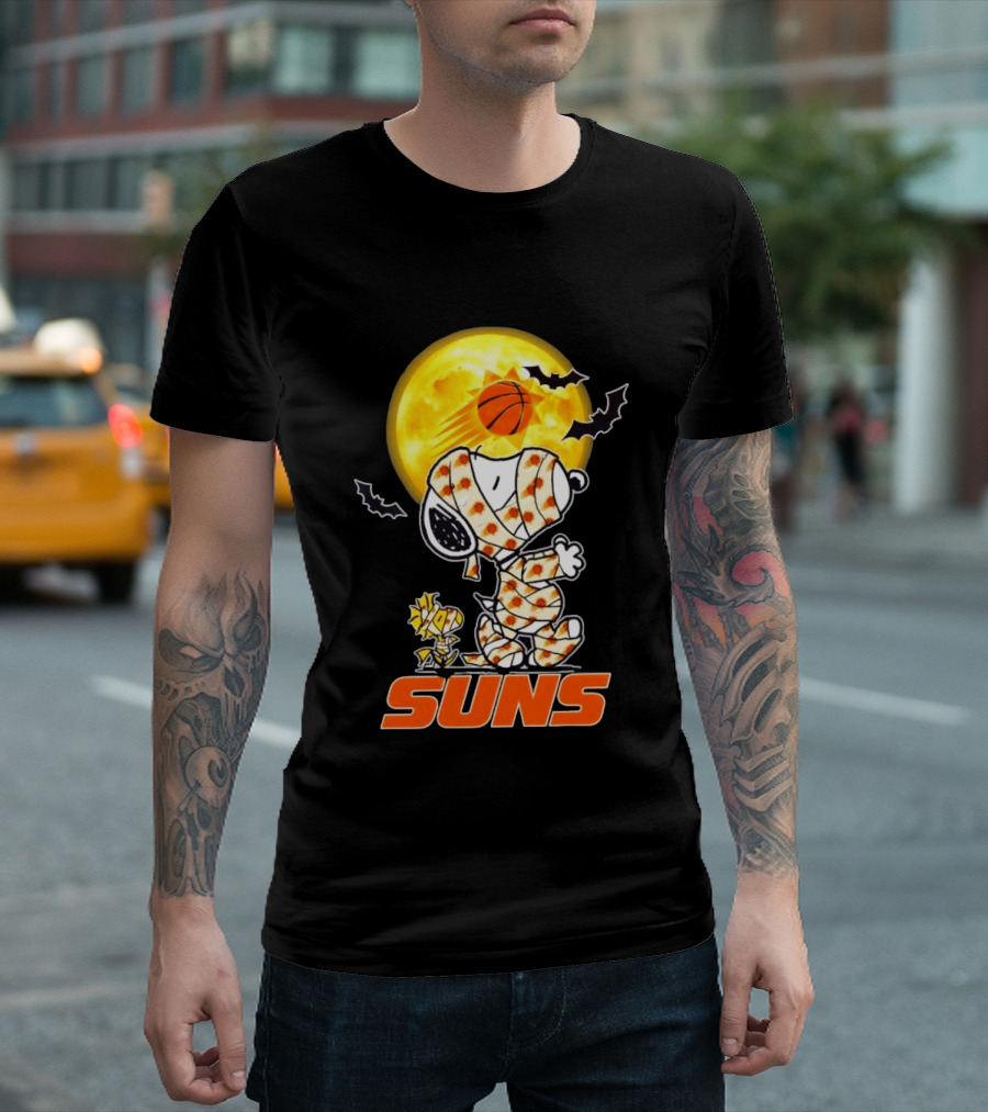 Phoenix Suns Halloween Snoopy Woodstock Mummy Cosplay Moon Basketball Bats T-Shirt