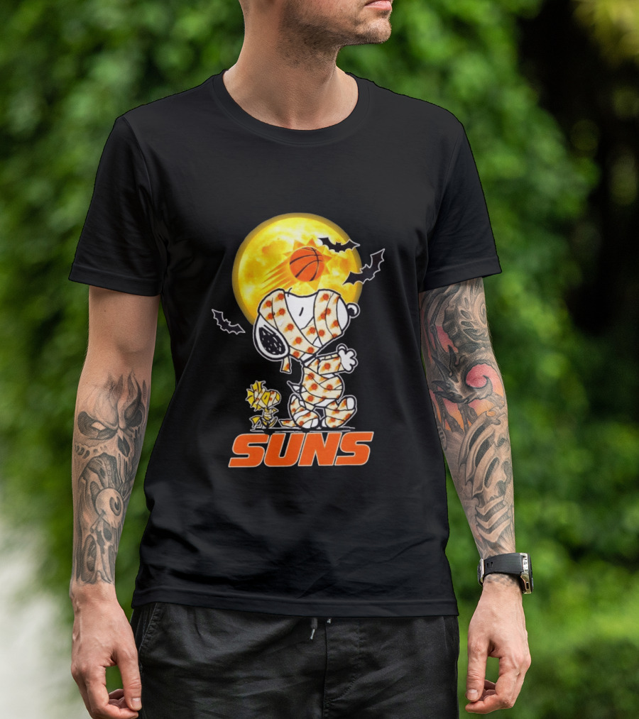 Phoenix Suns Halloween Snoopy Woodstock Mummy Cosplay Moon Basketball Bats T-Shirt