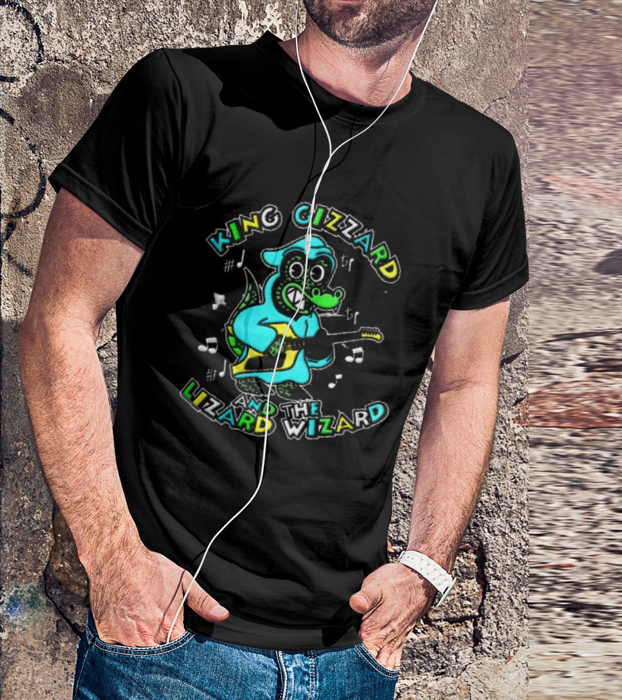 King Gizzard And The Lizard Wizard Cartoon Gator Hooded Playing Electric Guitar Tie Dye T-Shirt