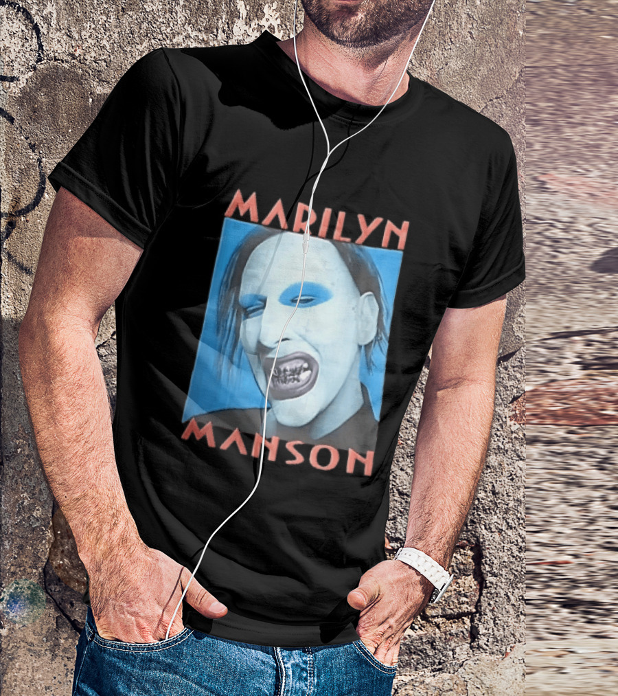 Marilyn Manson Blue Makeup Metallic Teeth Grimace T-Shirt