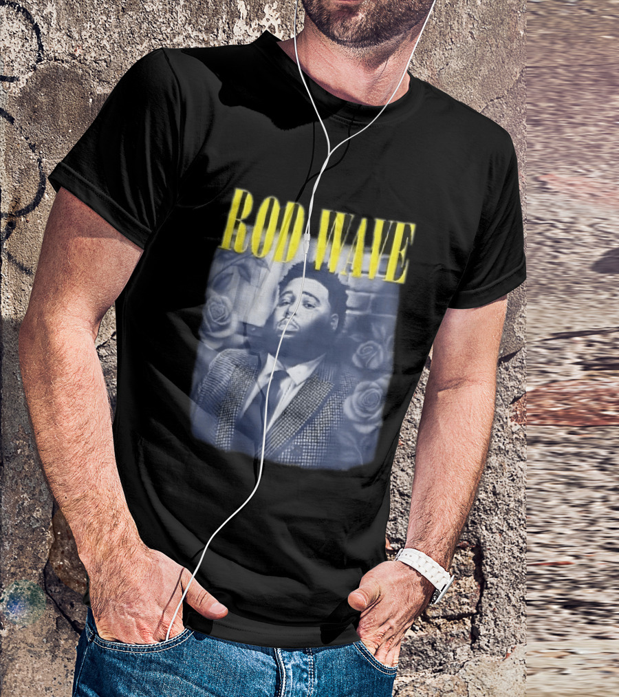 Rod Wave Yellow Bootleg Grayscale Suit Tie Roses Brick Wall T-Shirt