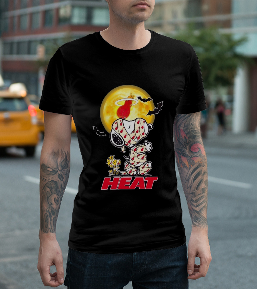 Miami Heat Snoopy Woodstock Mummy Halloween Moon Bats T-Shirt