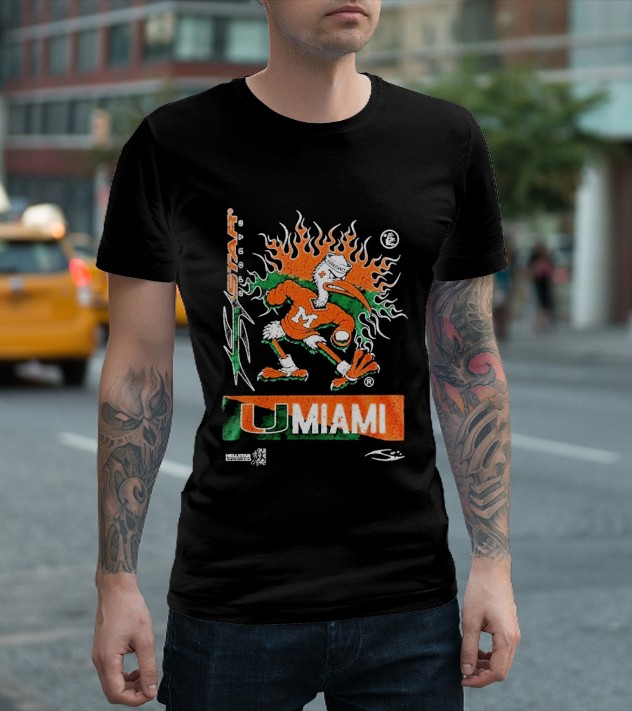 Miami Hurricanes Football U Miami X Hellstar Sports Flame Duck T-Shirt