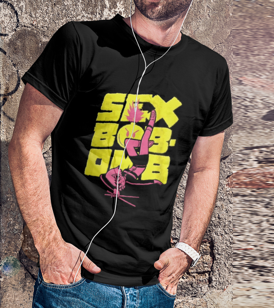 Sex Bob Omb Inverted Pink Cartoon Drummer With Drumsticks Bold Yellow T-Shirt