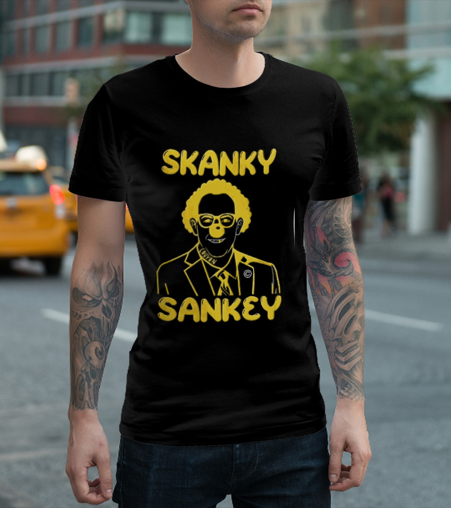 Skanky Sankey Couyon Clown Glasses Yellow Suit Caricature T-Shirt