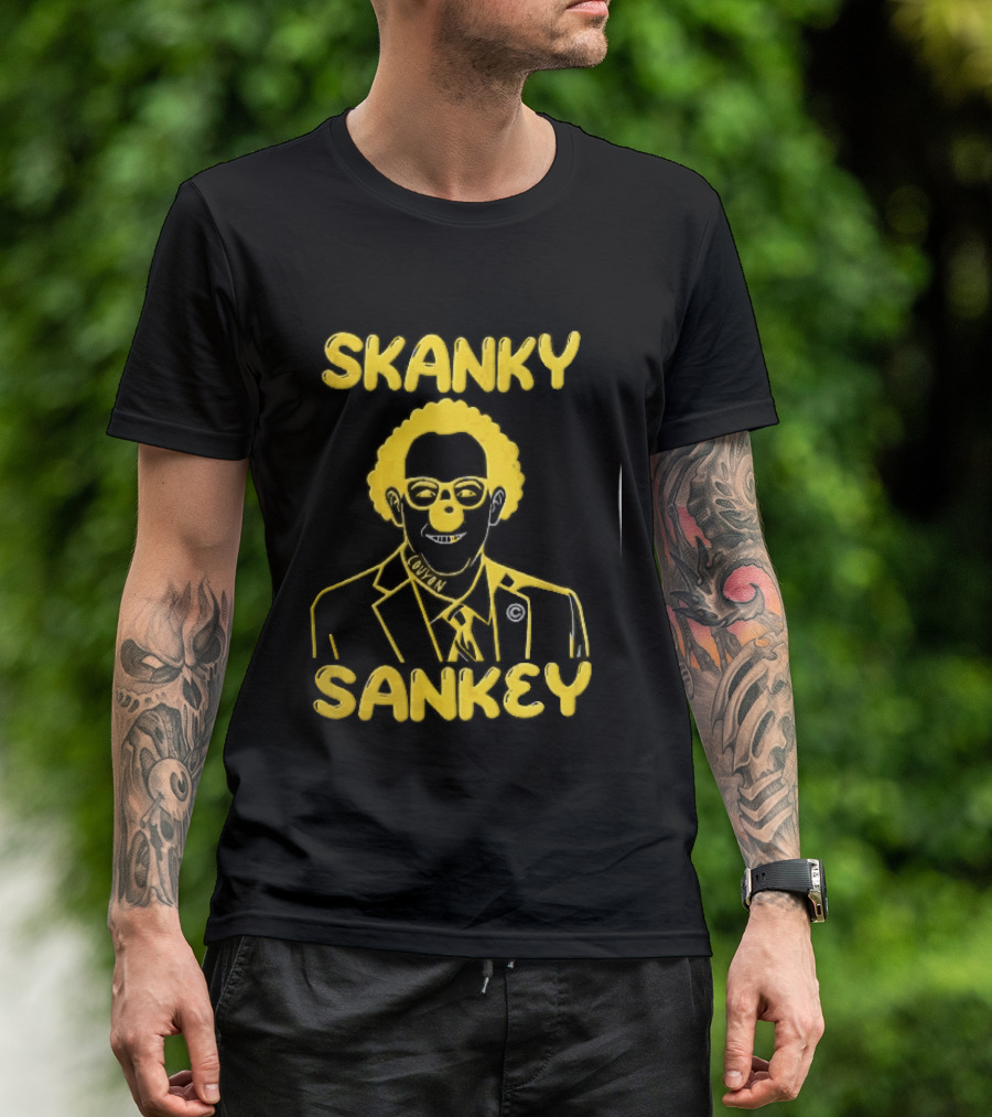Skanky Sankey Couyon Clown Glasses Yellow Suit Caricature T-Shirt