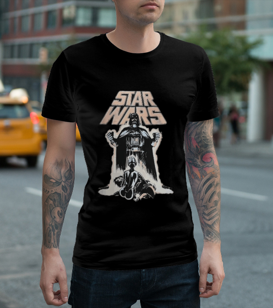Star Wars Distressed Comic Darth Vader Over Defeated Droid T-Shirt