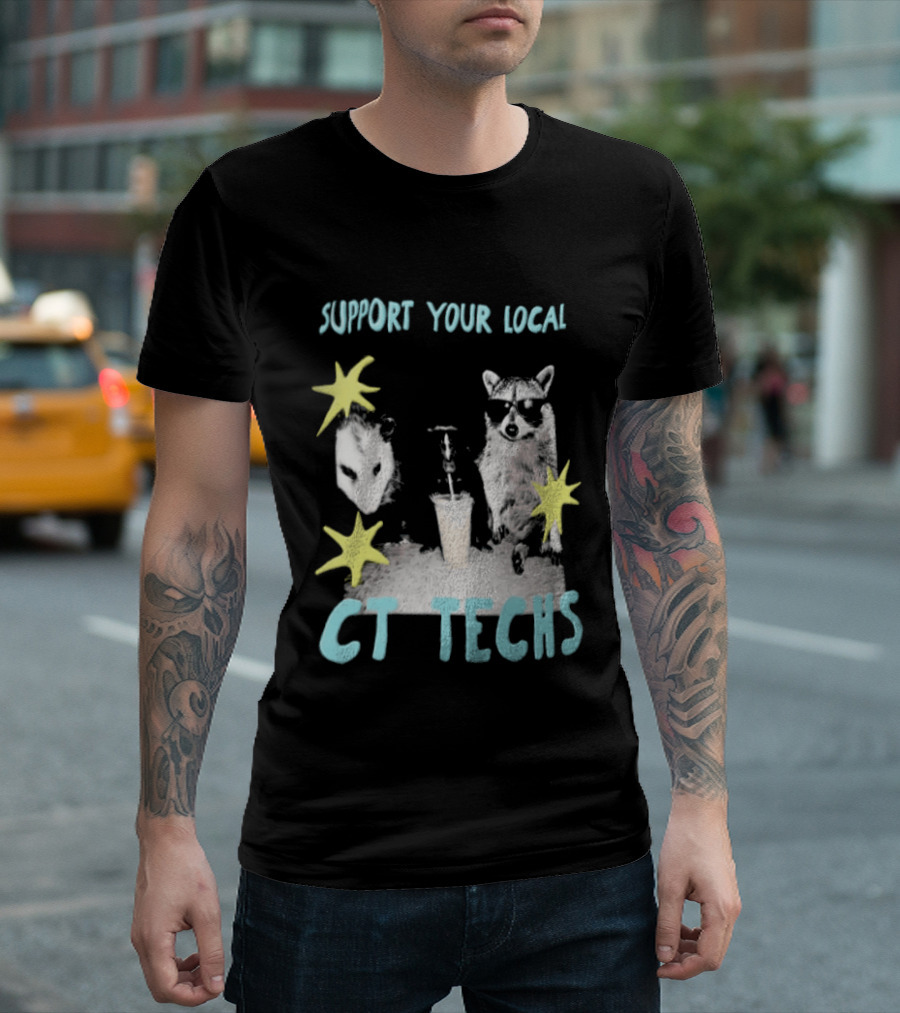 Support Your Local CT Techs Opossum Skunk Raccoon Stars T-Shirt