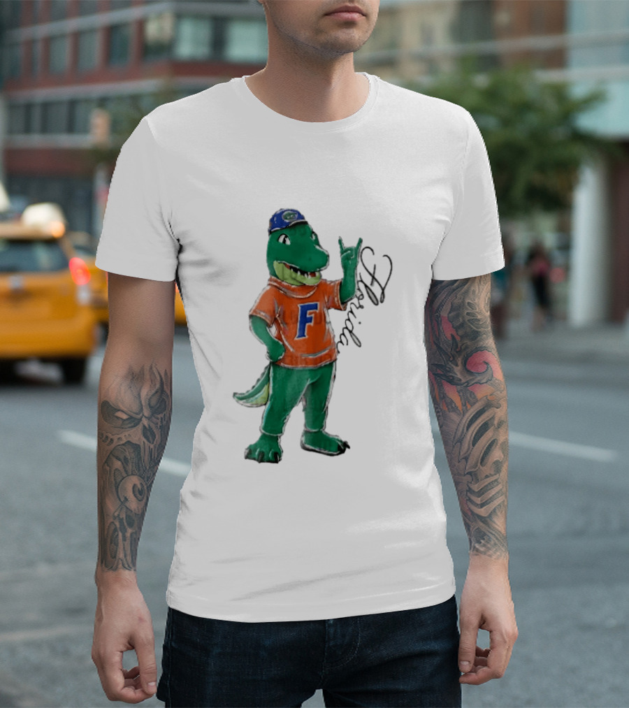 Florida Gators NCAA Albert Mascot Cartoon Alligator Raising Hand T-Shirt