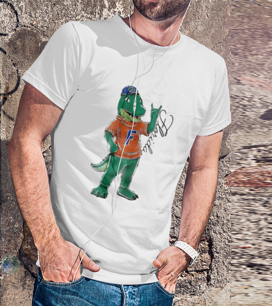 Florida Gators NCAA Albert Mascot Cartoon Alligator Raising Hand T-Shirt