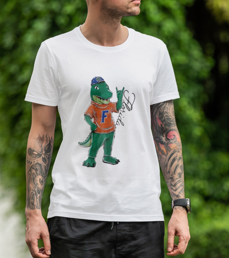 Florida Gators NCAA Albert Mascot Cartoon Alligator Raising Hand T-Shirt
