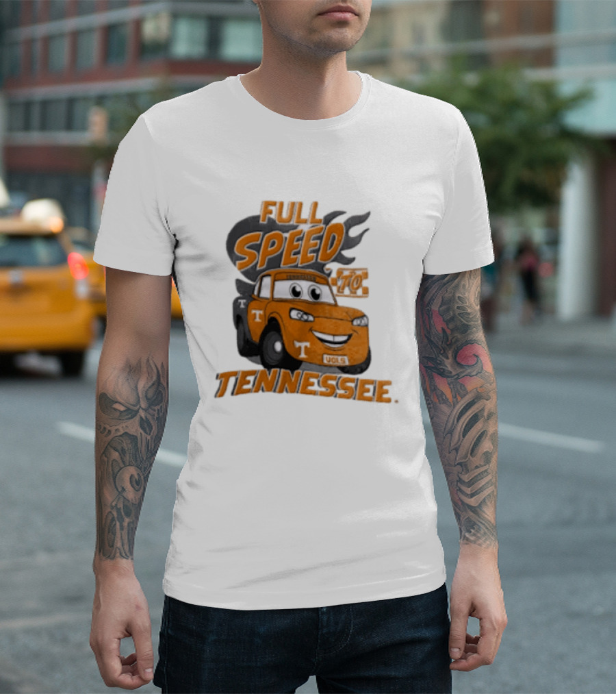 Full Speed Tennessee Vols Truck Cartoon With Flames And Number Plate T-Shirt