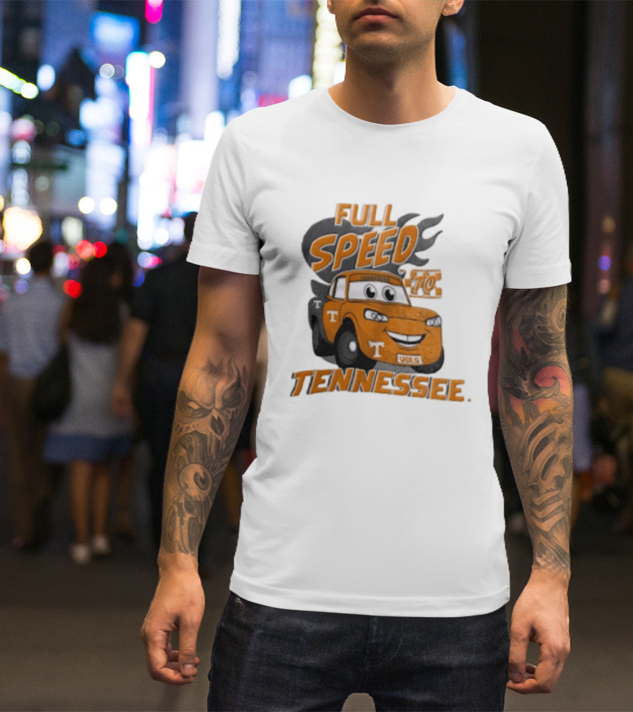 Full Speed Tennessee Vols Truck Cartoon With Flames And Number Plate T-Shirt