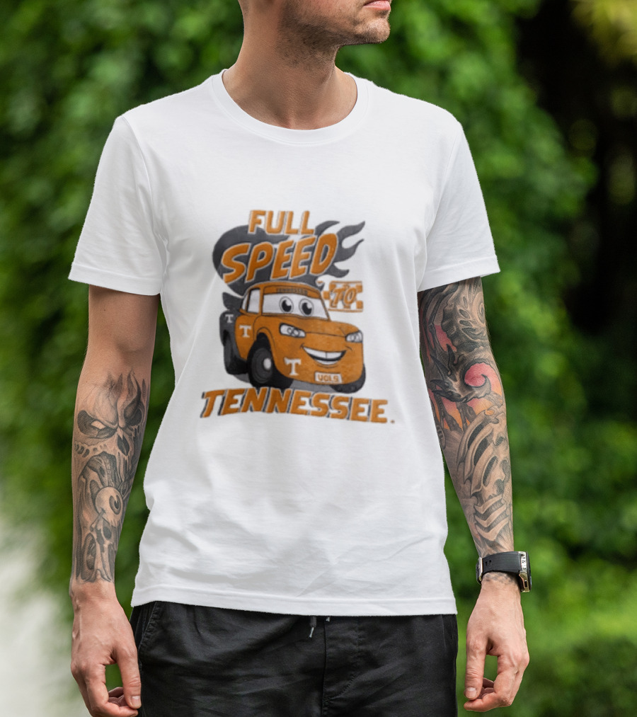 Full Speed Tennessee Vols Truck Cartoon With Flames And Number Plate T-Shirt