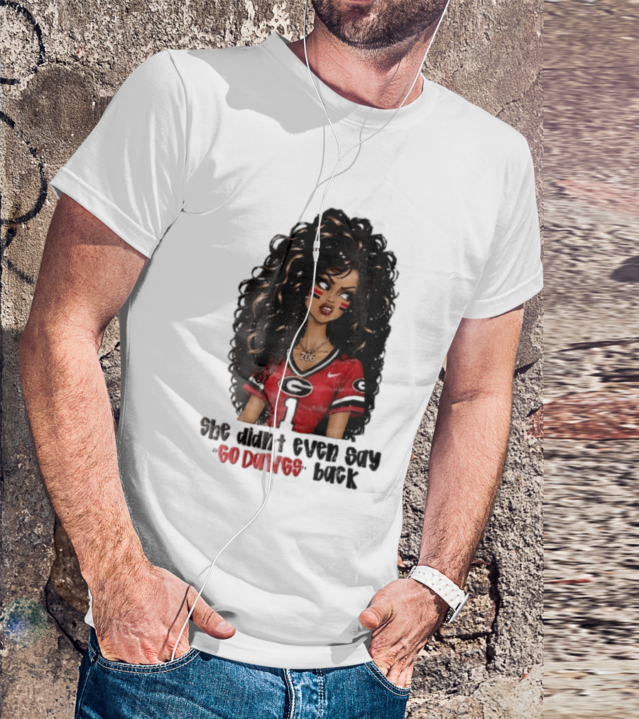 Georgia Bulldogs She Didn't Even Say Go Dawgs Cartoon Woman Curly Hair Red Jersey 706 T-Shirt