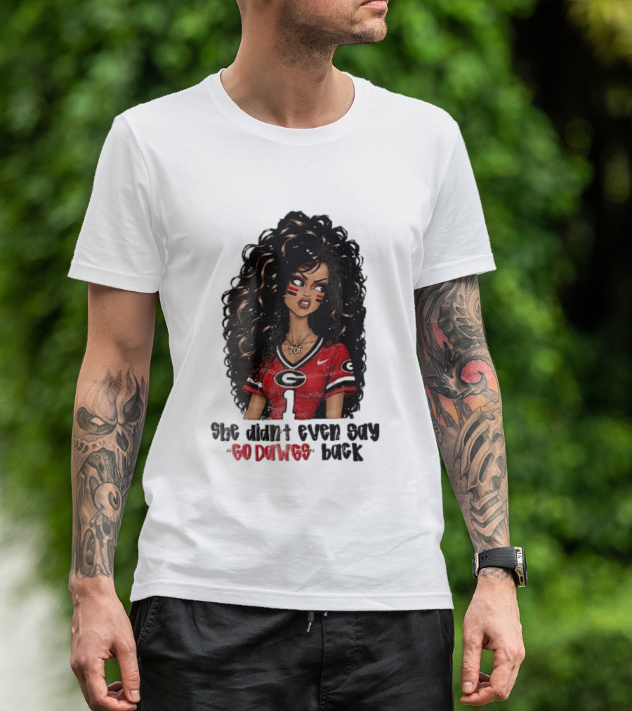 Georgia Bulldogs She Didn't Even Say Go Dawgs Cartoon Woman Curly Hair Red Jersey 706 T-Shirt