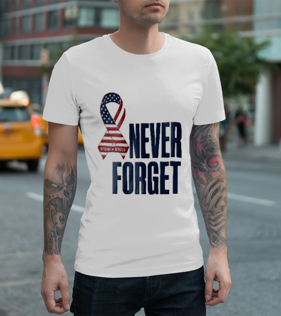 Never Forget 9/11 American Flag Awareness Ribbon T-Shirt