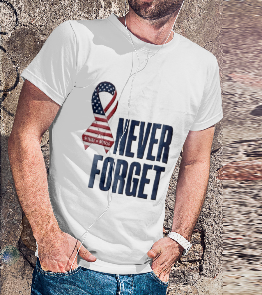 Never Forget 9/11 American Flag Awareness Ribbon T-Shirt