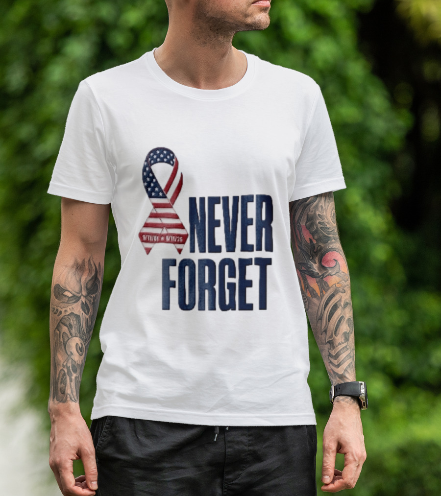 Never Forget 9/11 American Flag Awareness Ribbon T-Shirt