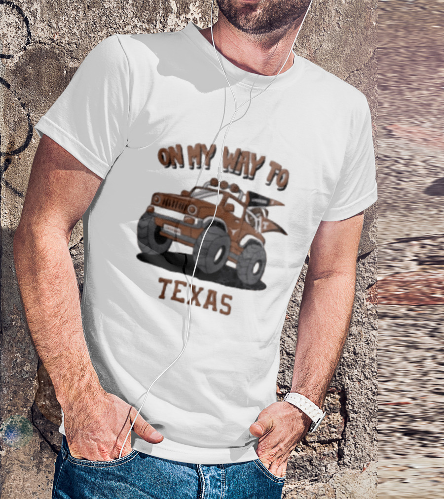 On My Way To Texas Monster Truck Longhorns T-Shirt