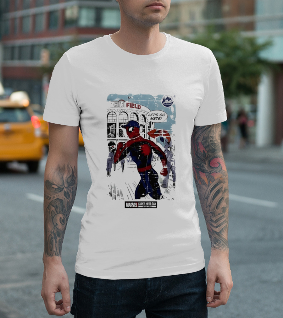 Marvel Spiderman Citi Field Let's Go Mets T-Shirt