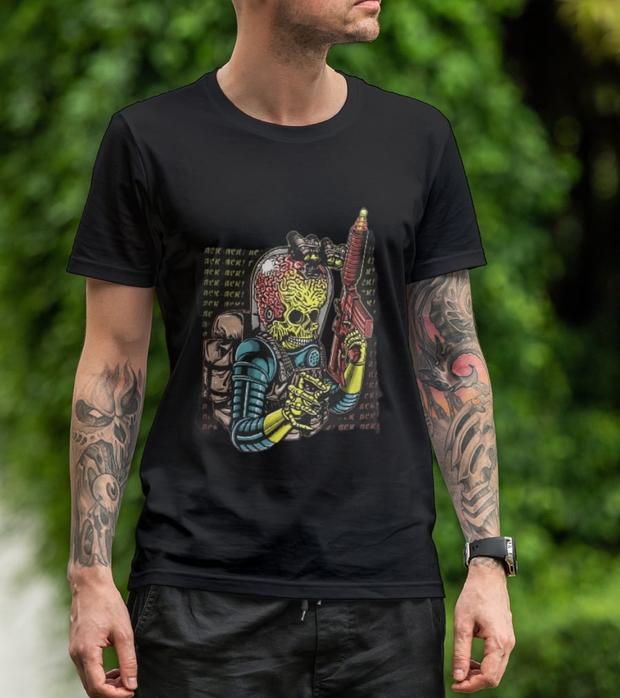 Ack Martian Alien Exposed Brain Tactical Ray Gun Ack Goggles T-Shirt