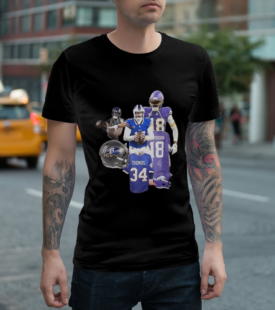 Baltimore Ravens Helmets Buffalo Bills Minnesota Vikings Thomas Jefferson Players Jerseys T-Shirt
