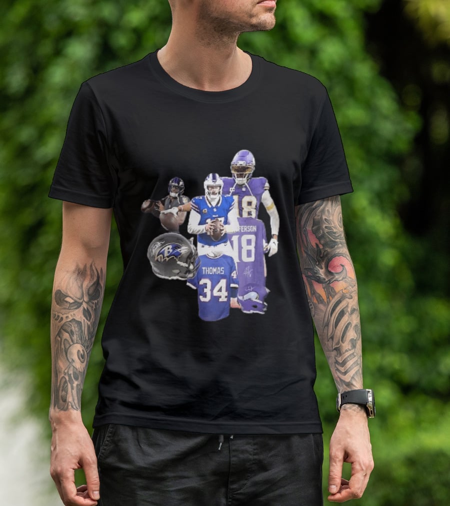 Baltimore Ravens Helmets Buffalo Bills Minnesota Vikings Thomas Jefferson Players Jerseys T-Shirt