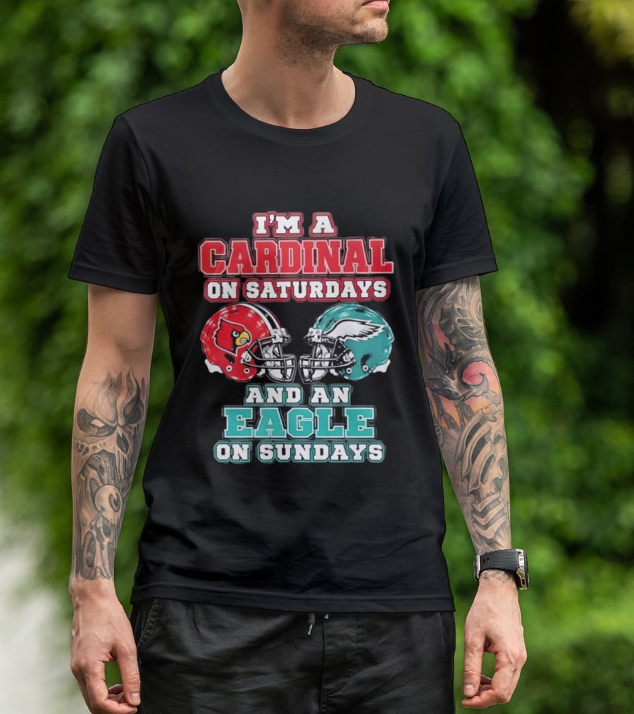 I'm A Cardinal On Saturdays And An Eagle On Sundays Football Helmets T-Shirt