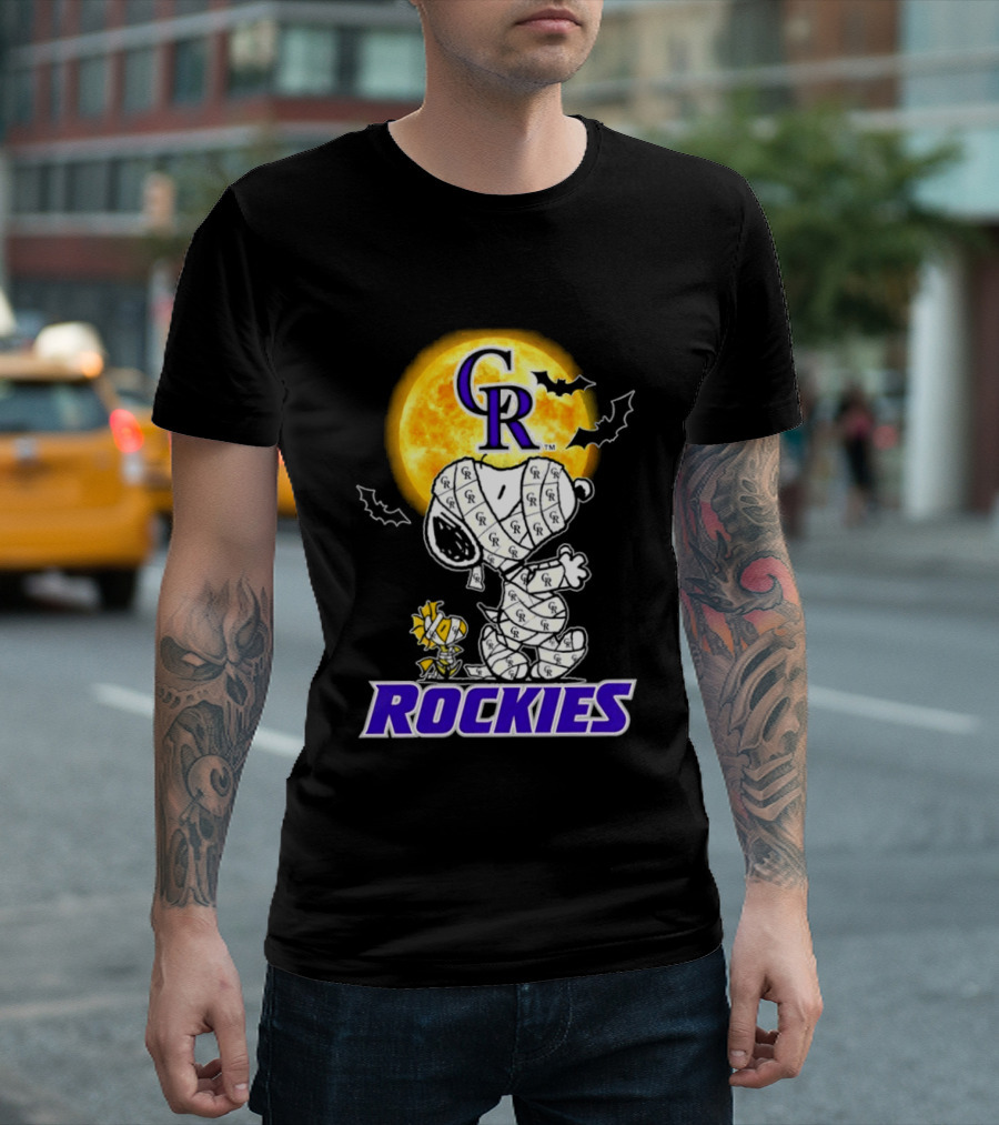 Colorado Rockies Snoopy Woodstock Mummy Halloween Cosplay Moon T-Shirt