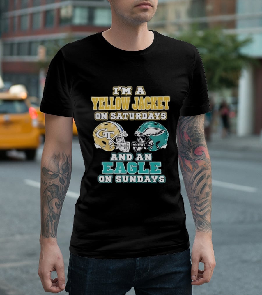 I'm A Yellow Jacket On Saturdays And An Eagle On Sundays GT Football Helmets T-Shirt